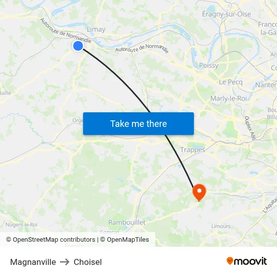 Magnanville to Choisel map