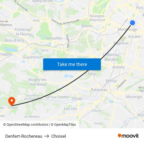 Denfert-Rochereau to Choisel map