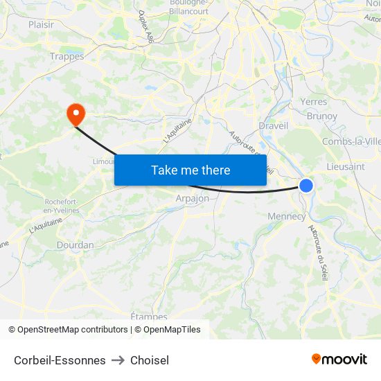 Corbeil-Essonnes to Choisel map