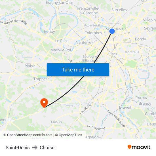 Saint-Denis to Choisel map
