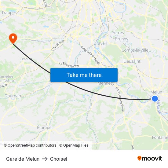 Gare de Melun to Choisel map