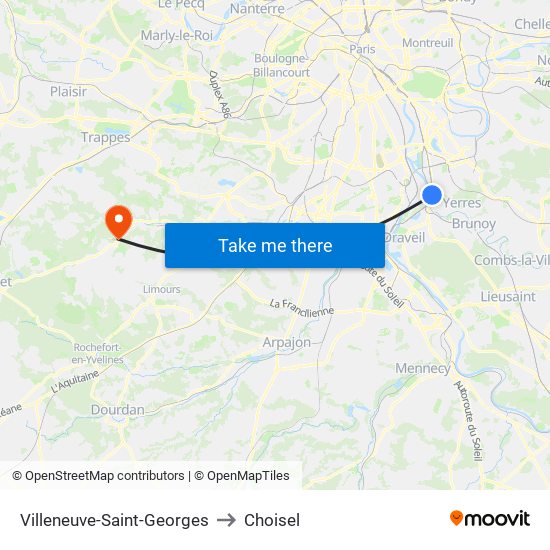 Villeneuve-Saint-Georges to Choisel map