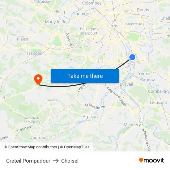 Créteil Pompadour to Choisel map