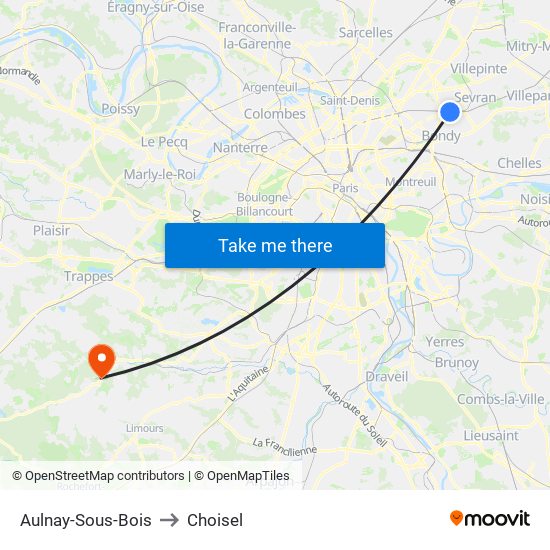 Aulnay-Sous-Bois to Choisel map