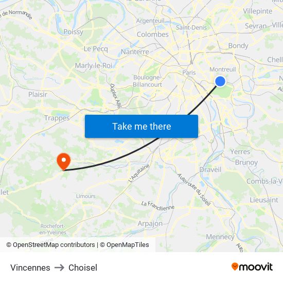 Vincennes to Choisel map
