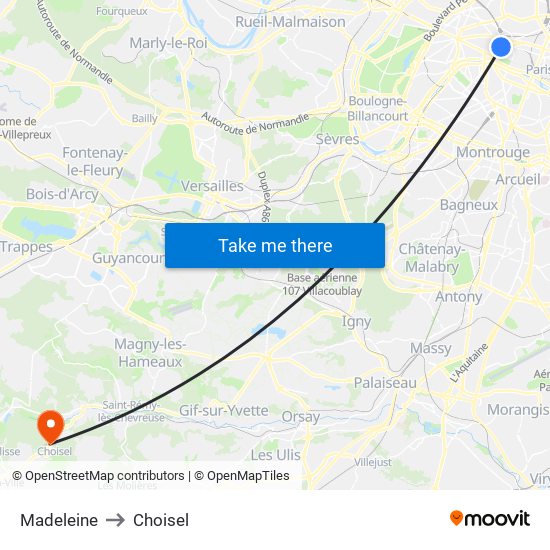 Madeleine to Choisel map