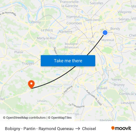 Bobigny - Pantin - Raymond Queneau to Choisel map