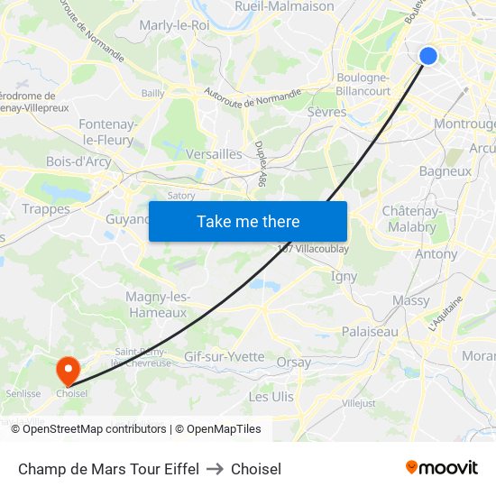 Champ de Mars Tour Eiffel to Choisel map