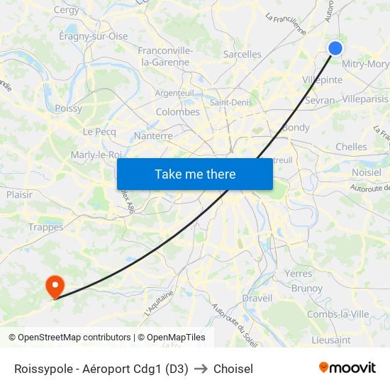 Roissypole - Aéroport Cdg1 (D3) to Choisel map