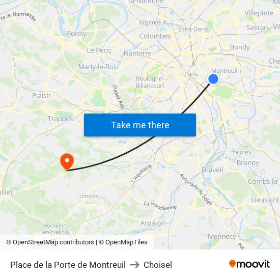 Place de la Porte de Montreuil to Choisel map