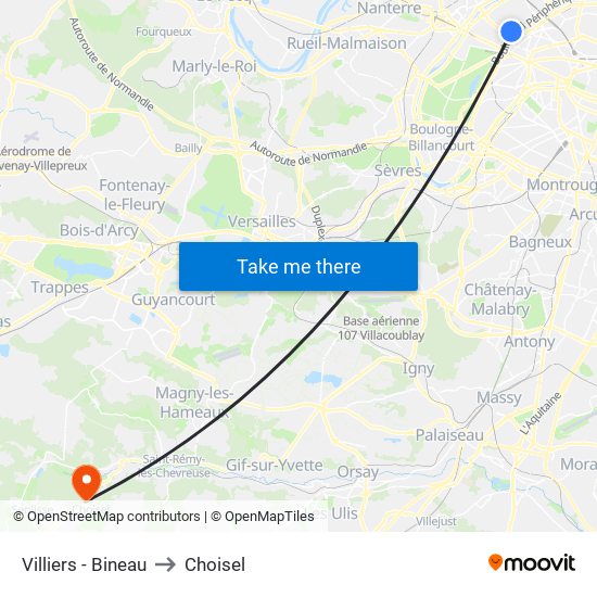 Villiers - Bineau to Choisel map