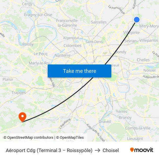 Aéroport Cdg (Terminal 3 – Roissypôle) to Choisel map