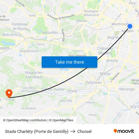 Stade Charléty (Porte de Gentilly) to Choisel map
