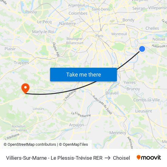 Villiers-Sur-Marne - Le Plessis-Trévise RER to Choisel map