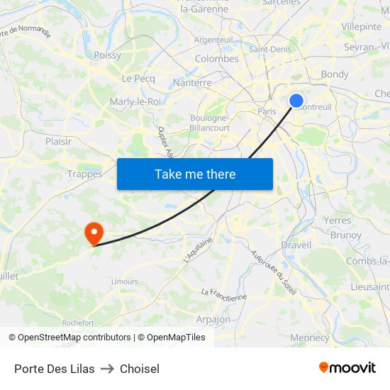 Porte Des Lilas to Choisel map