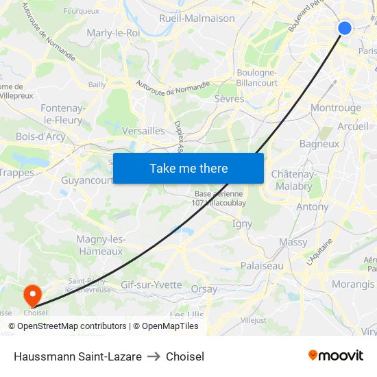 Haussmann Saint-Lazare to Choisel map