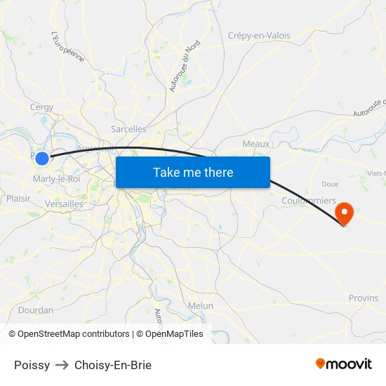 Poissy to Choisy-En-Brie map