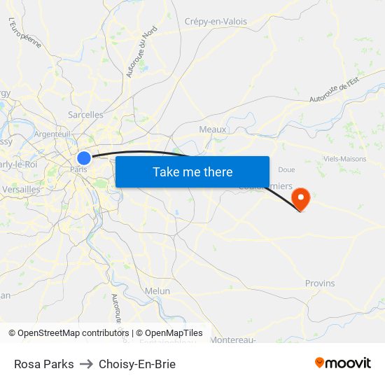 Rosa Parks to Choisy-En-Brie map