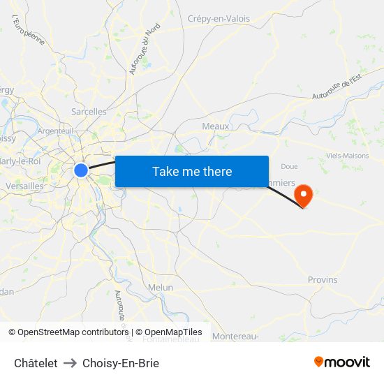 Châtelet to Choisy-En-Brie map