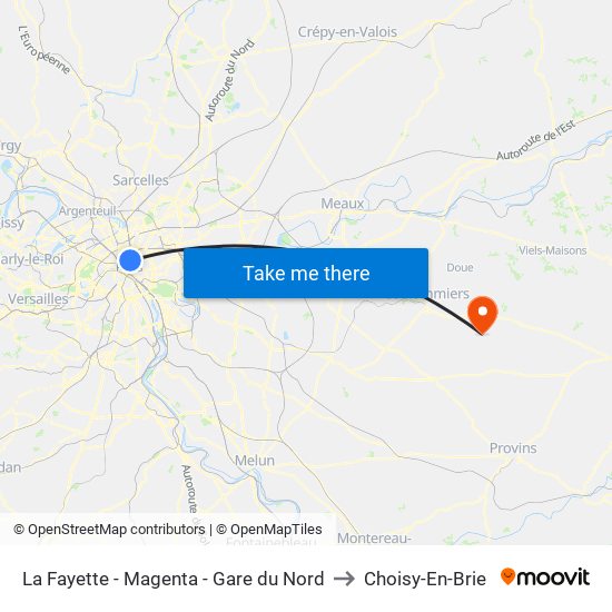 La Fayette - Magenta - Gare du Nord to Choisy-En-Brie map