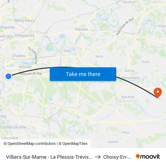 Villiers-Sur-Marne - Le Plessis-Trévise RER to Choisy-En-Brie map