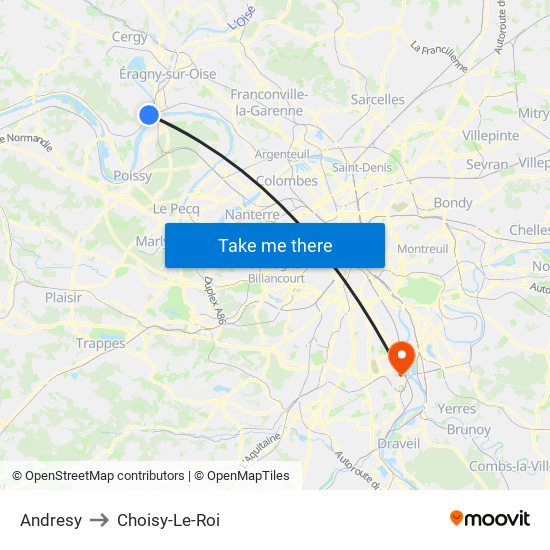 Andresy to Choisy-Le-Roi map
