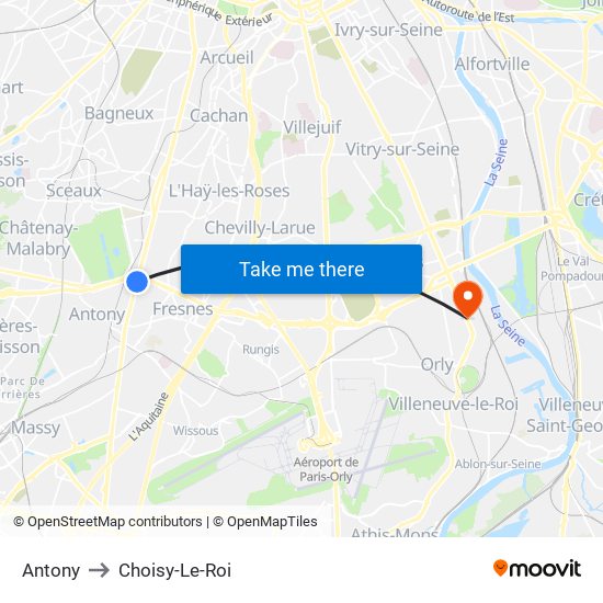 Antony to Choisy-Le-Roi map