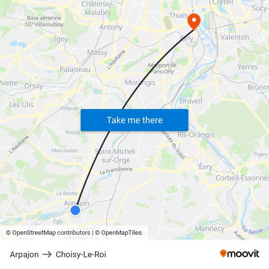 Arpajon to Choisy-Le-Roi map