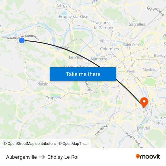 Aubergenville to Choisy-Le-Roi map