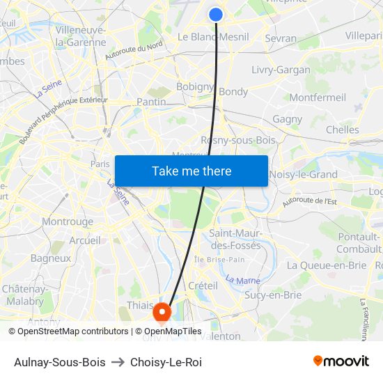 Aulnay-Sous-Bois to Choisy-Le-Roi map