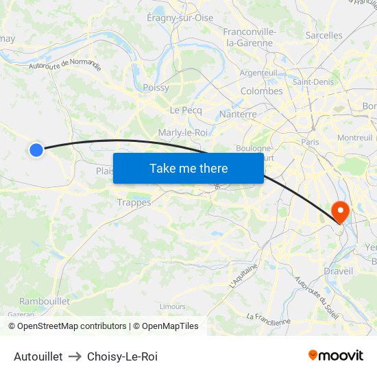 Autouillet to Choisy-Le-Roi map