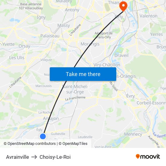 Avrainville to Choisy-Le-Roi map