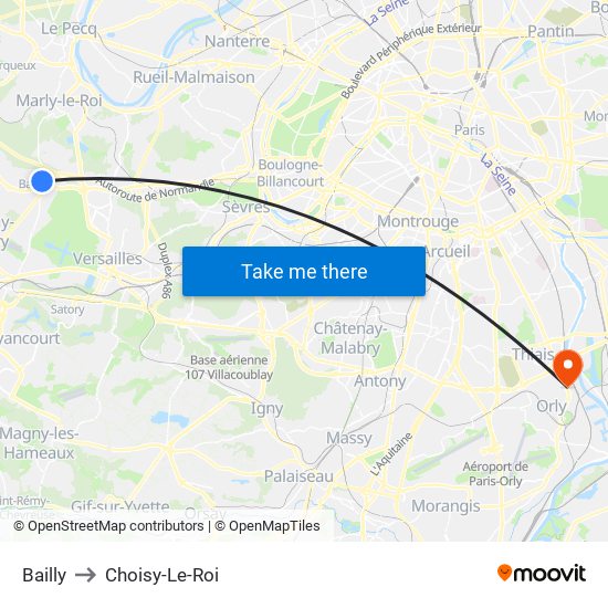 Bailly to Choisy-Le-Roi map