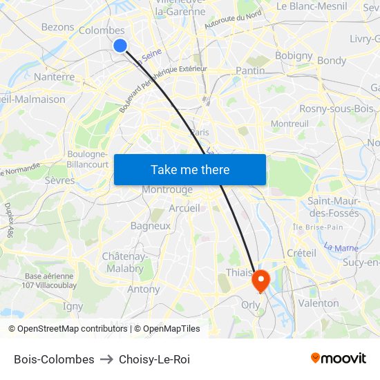 Bois-Colombes to Choisy-Le-Roi map