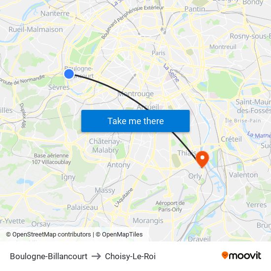 Boulogne-Billancourt to Choisy-Le-Roi map