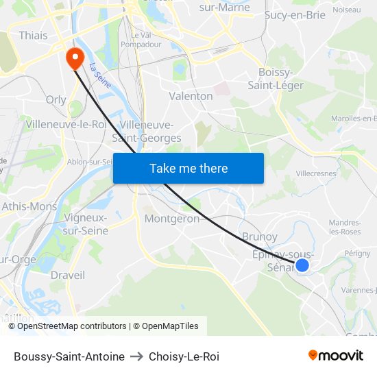 Boussy-Saint-Antoine to Choisy-Le-Roi map