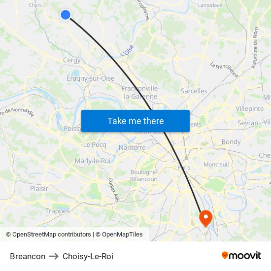 Breancon to Choisy-Le-Roi map