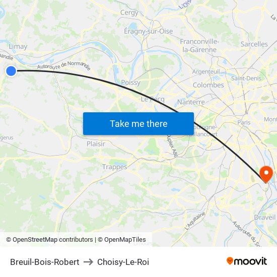 Breuil-Bois-Robert to Choisy-Le-Roi map