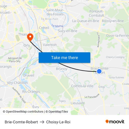 Brie-Comte-Robert to Choisy-Le-Roi map