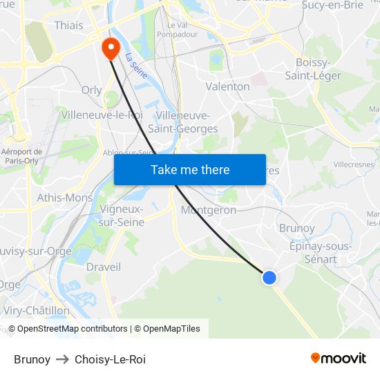 Brunoy to Choisy-Le-Roi map