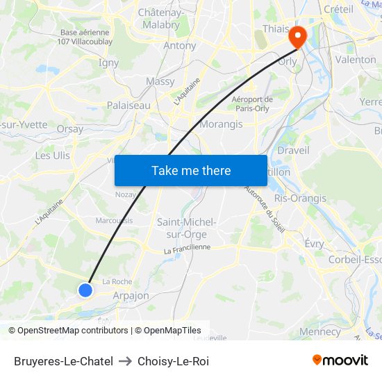 Bruyeres-Le-Chatel to Choisy-Le-Roi map