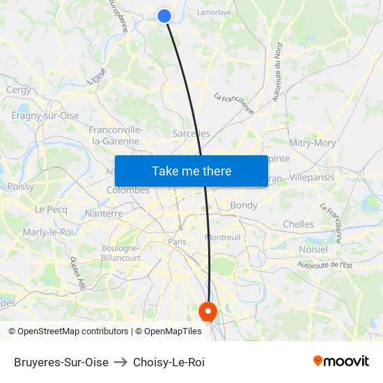 Bruyeres-Sur-Oise to Choisy-Le-Roi map