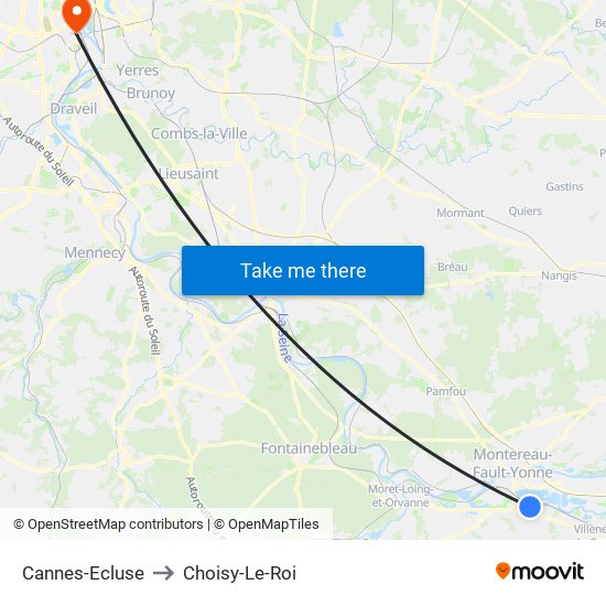 Cannes-Ecluse to Choisy-Le-Roi map