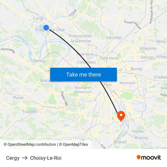 Cergy to Choisy-Le-Roi map