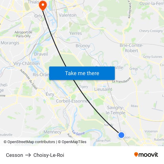 Cesson to Choisy-Le-Roi map