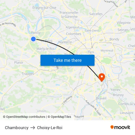Chambourcy to Choisy-Le-Roi map