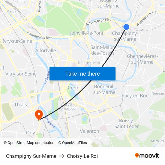 Champigny-Sur-Marne to Choisy-Le-Roi map