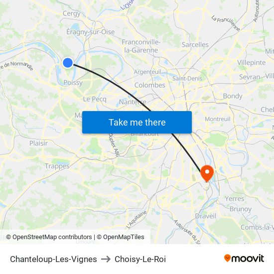 Chanteloup-Les-Vignes to Choisy-Le-Roi map