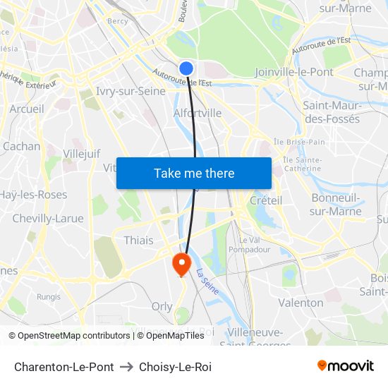 Charenton-Le-Pont to Choisy-Le-Roi map