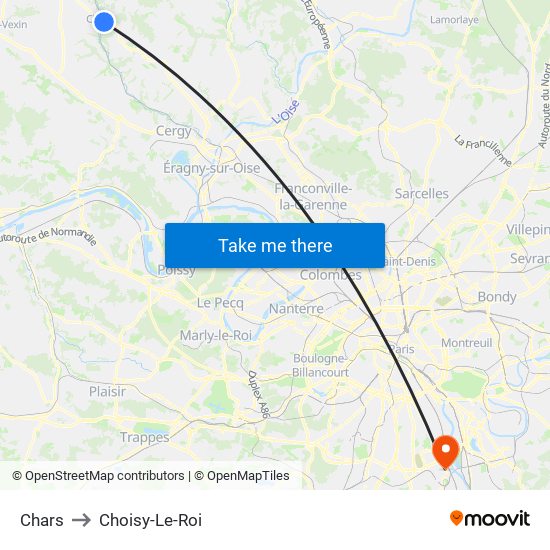 Chars to Choisy-Le-Roi map
